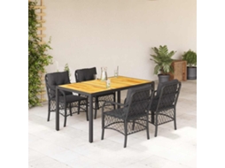 Vidaxl 5 Pcs Conjunto De Jantar P/ Jardim C/ Almofadões Vime Pe Preto