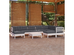 Vidaxl 10 Pcs Conj. Lounge De Jardim C/ Almofadões Pinho Maciço Branco