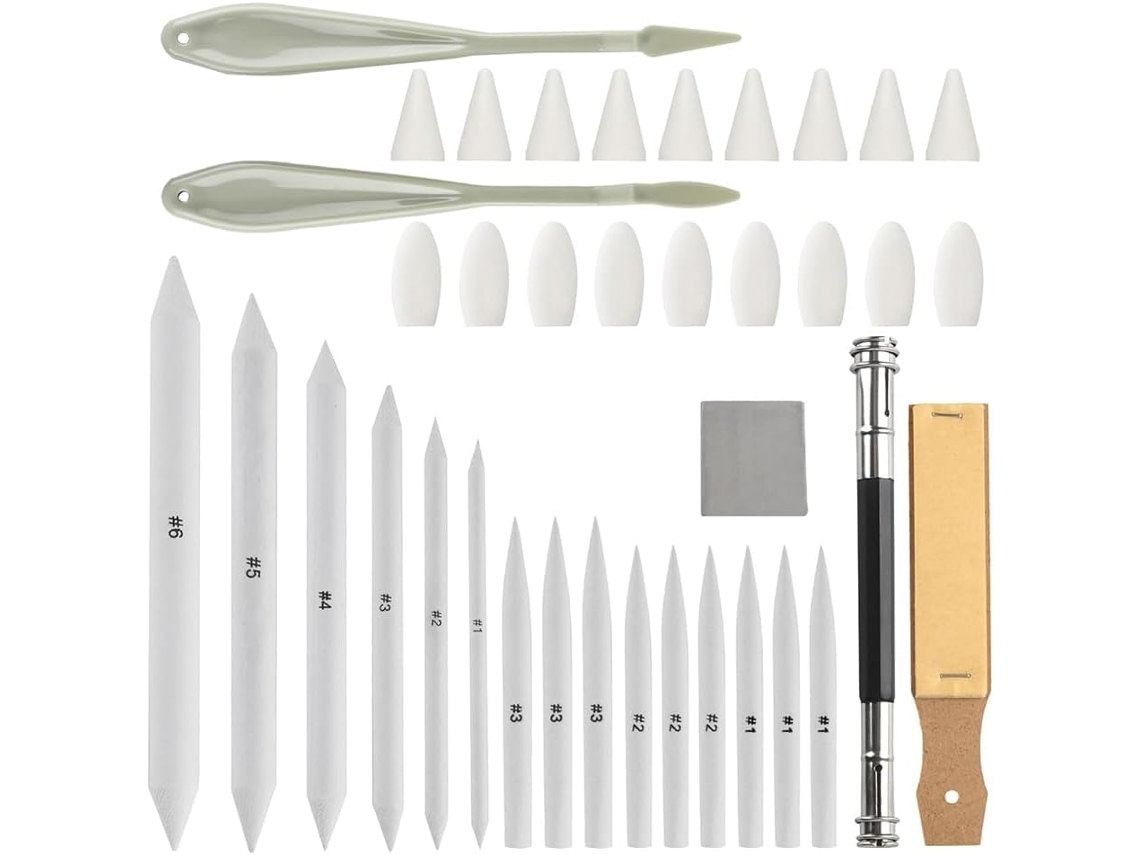Conjunto de 40 Peças de Ferramentas de Desenho para Artistas, Incluindo Lápis e Esfuminhos. SFUSHOS