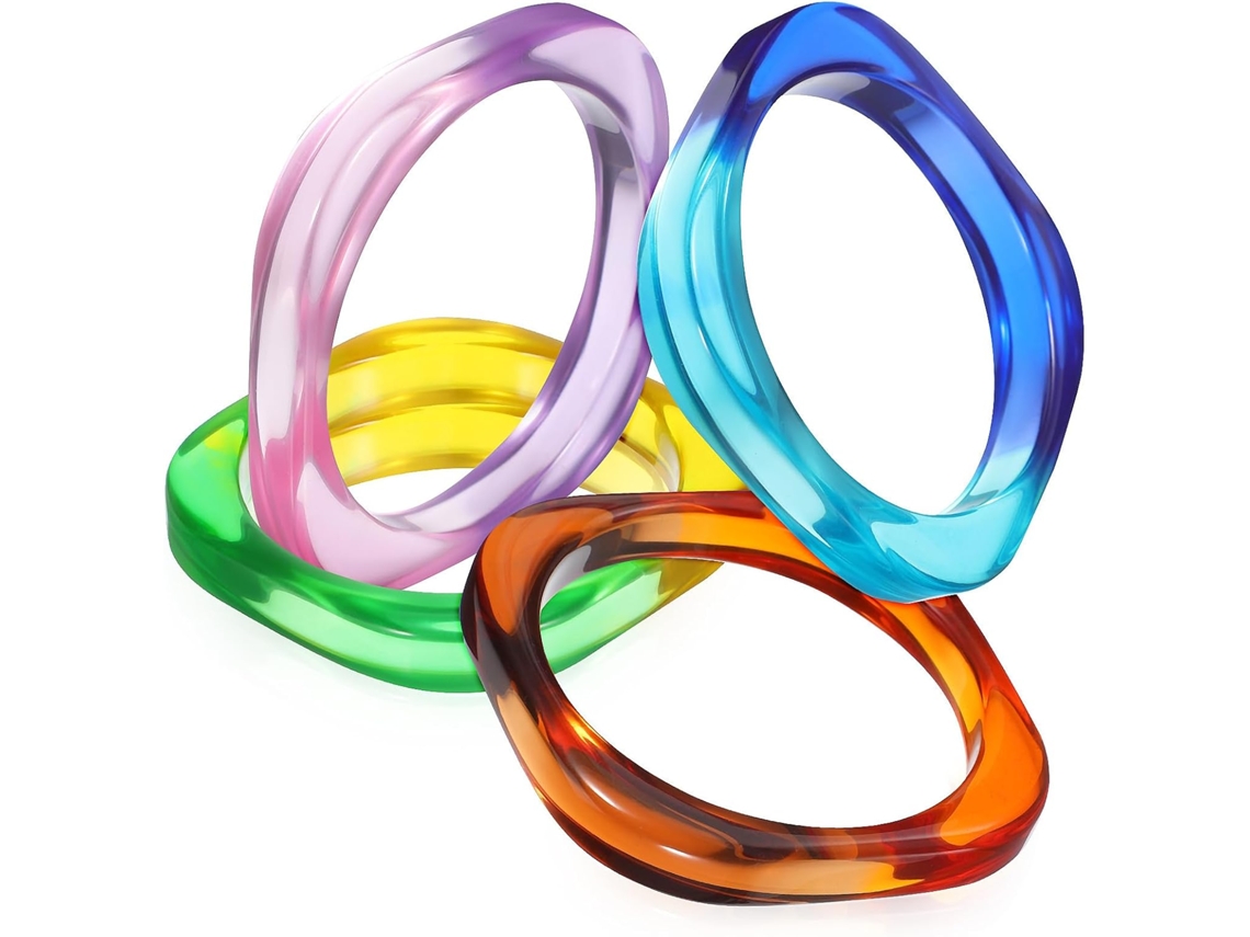 De 4 Pulseiras De Acrílico Degradê Para Mulheres, Leves E Coloridas, Largas.