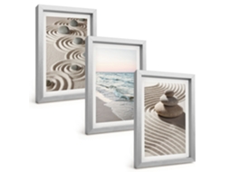 Composição De Quadros Na Paredeondas, Areia, Água, Pedras, Praia Moldura Prateada Quadros Para A Sala De Estar Espelharte (3 Peças 20x30 Cm)