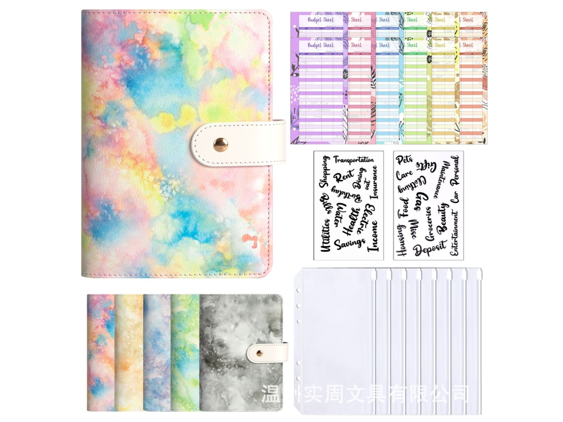 A6 Refillable Leather Notebook With 12-zipper Pouches, Pu Faux Leather Cash Budget Planner, Tie Dye Pink Cover, 8-zipper