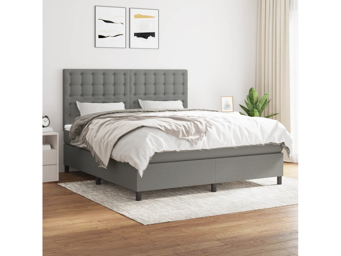 Vidaxl Cama Com Molas/colchão 160x200 Cm Tecido Cinzento-escuro