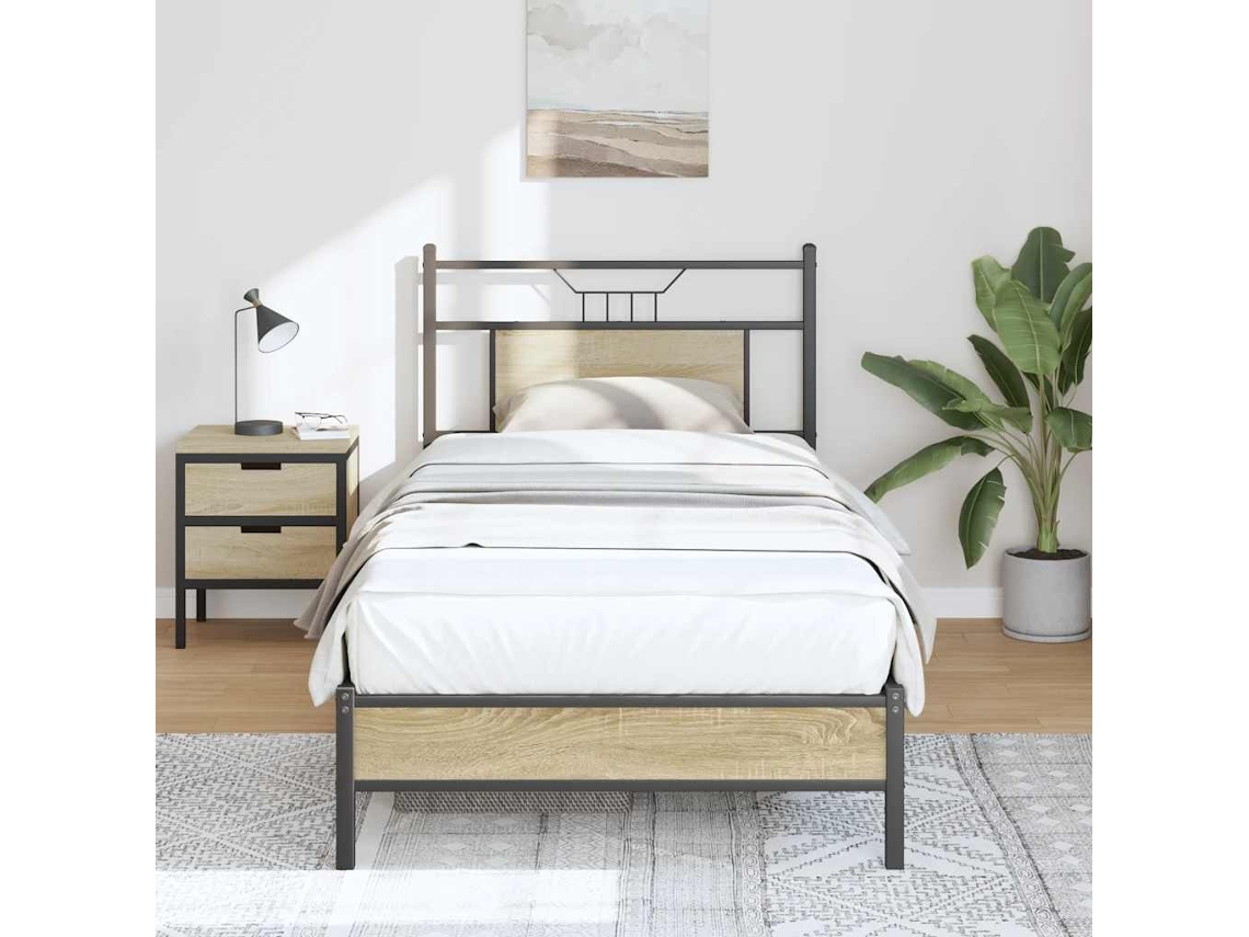 Vidaxl Estrutura Cama S/ Colchão Derivados De Madeira Carvalho Sonoma