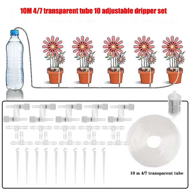 Kit de Irrigação por Gotejamento para Jardim Tubulação 4/7mm, Economia de Água MDUG (10m de Mangueira, 10 Reguladores)