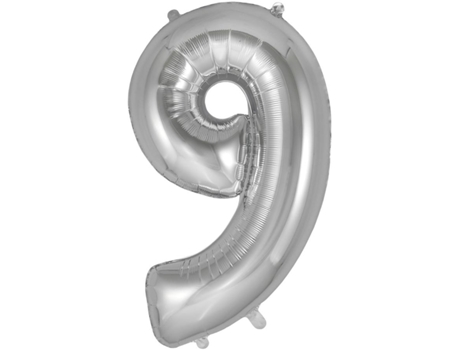 Balão Número 9 de 86cm Prateado