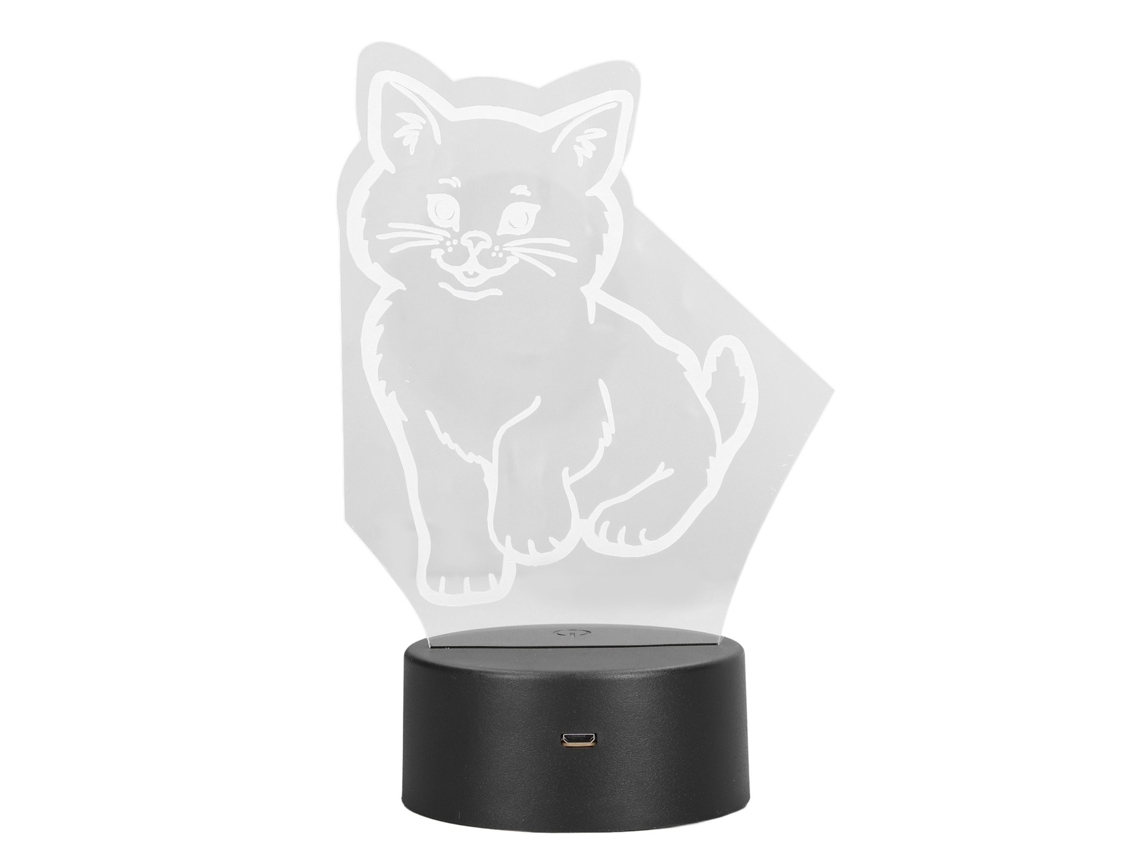 Lâmpada Gato 3d Led com Cores Ajustáveis Luz Suave Usb/bateria