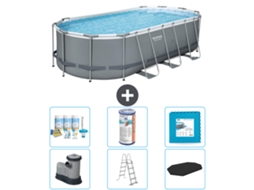 Piscina BESTWAY Oval Power Steel 549 X 274 X 122 Cinza Incluindo Bomba Escada Cobertura Pacote de Manutenção Filtro Ladrilhos