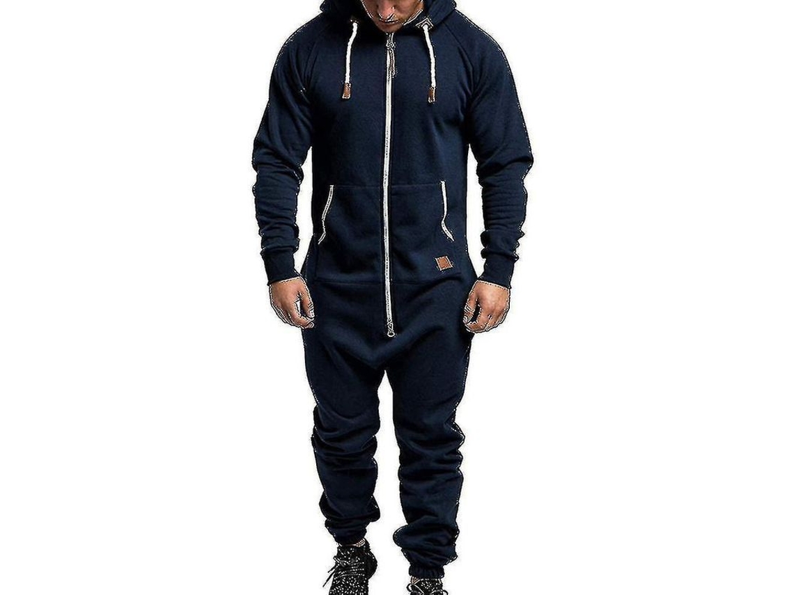 2026 monos para Hombre Sudadera Con Capucha Cremallera Jumpsuit Invierno Casual Hxp XL Azul Marino