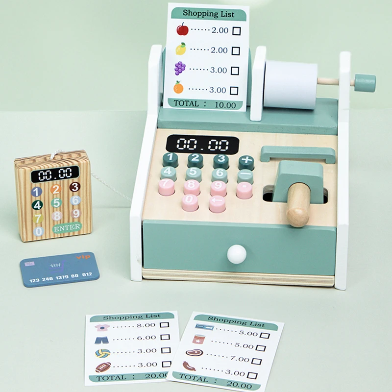 Supermercado Caixa Registadora Brinquedos De Madeira Multifunction Set Para Casa Caixa Jogo De Simulação