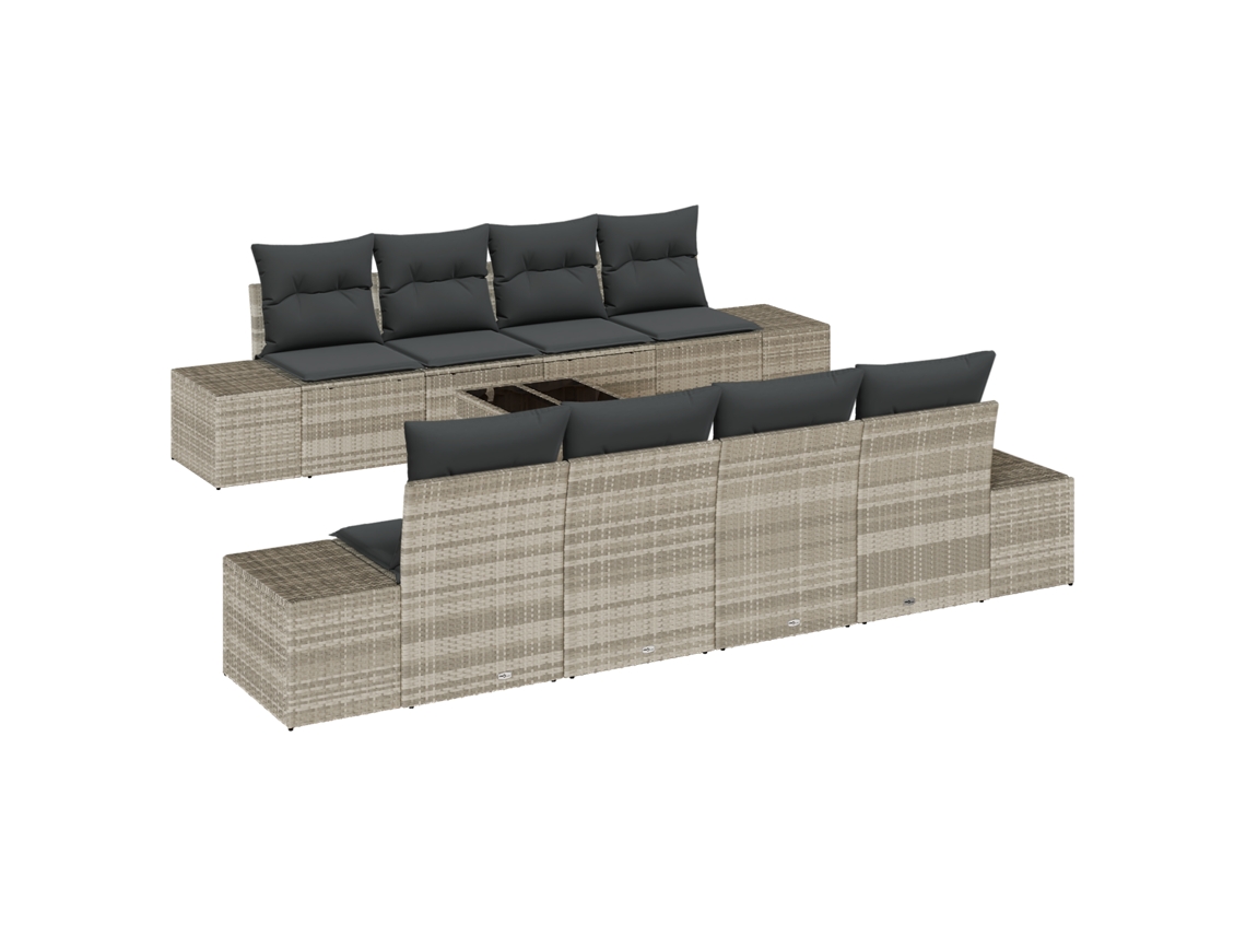 Conjunto 8 Sofá De Jardim Vidaxl Cinzento-claro Vime Pe (239 X 62 X 69 Cm)