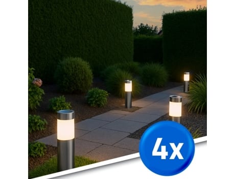 Lâmpada Solar Estaca Inox  Branco Quente  Iluminação Ambiente  Conjunto De 4 Unidades Rextech