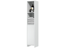 Coluna Casa De Banho Armário Alto De Com Porta 2 Prateleiras Abertas Anti-tombo Estilo Moderno 30x30x160 Cm Branco