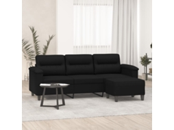 Vidaxl Sofá 3 Lugares C/ Apoio De Pés 180 Cm Tecido Microfibra Preto