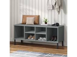 Vidaxl Sapateira Pernas Metal 106x35x45cm Madeira Maciça Oslo Cinzento