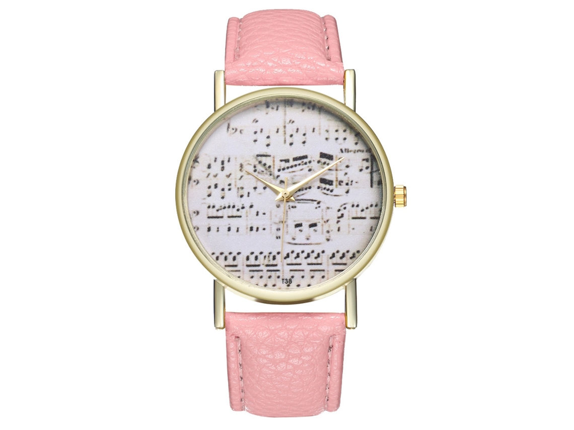 Relógio analógico de quartzo com pulseira de PU para mulheres e homens, rosa.