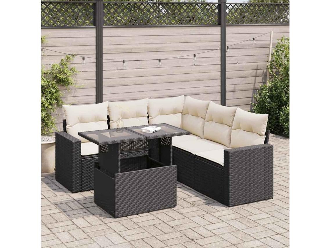 Vidaxl 6 Pcs Conjunto Sofás De Jardim C/ Almofadões Vime Pe Preto
