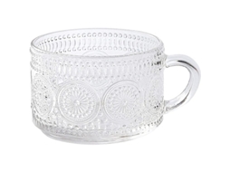 Vasos De Vidro Retrô Nórdico De 400ml Com Alça, Design Em Relevo Floral, Para Café E Bebidas