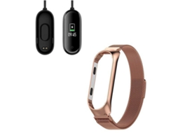 Kit Pulseira Bracelete Milanese Loop Fecho Magnético Carregador Usb Charger Xiaomi Mi Band 4 Ouro Rosa