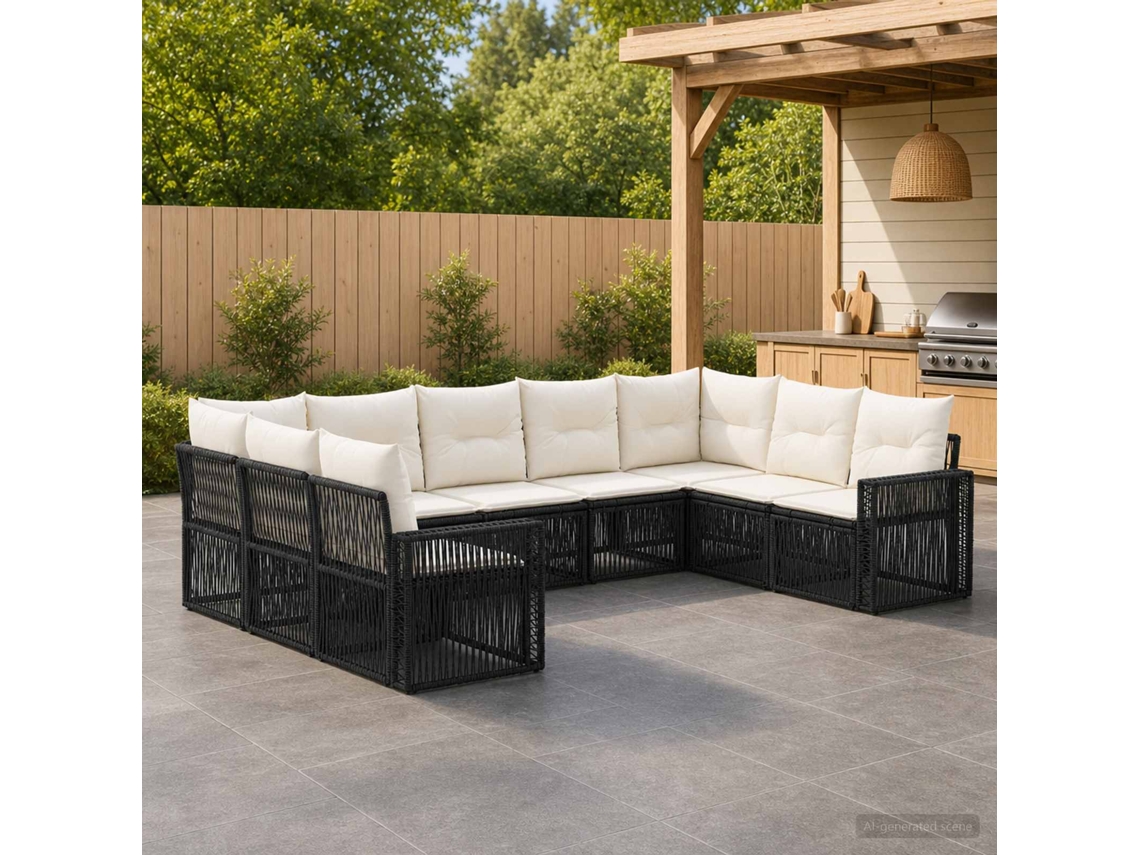 Vidaxl Conjunto De Sofá De Jardim 9 Unid. Preto E Branco Creme Vime Pe