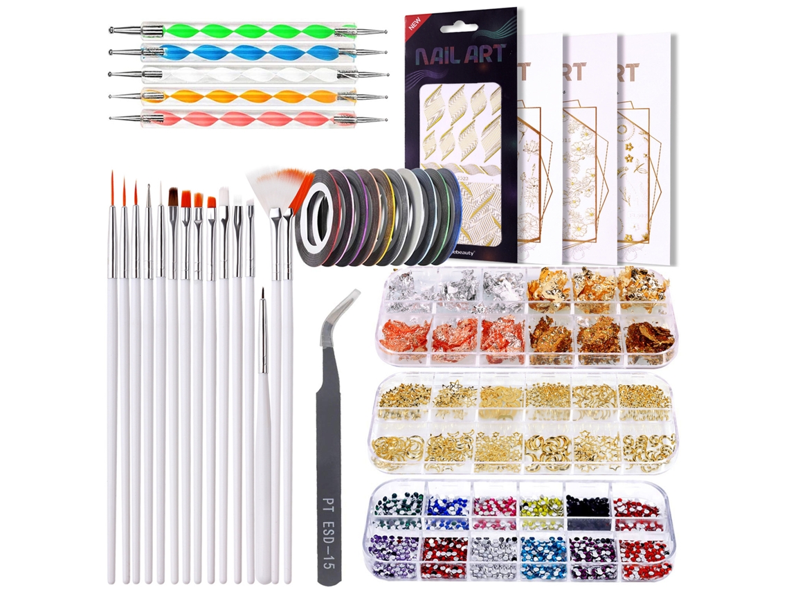 Kit De Ferramentas Para Arte De Unhas Profissional Com Pinceis, Stamping E Adesivos Para Salão E Design