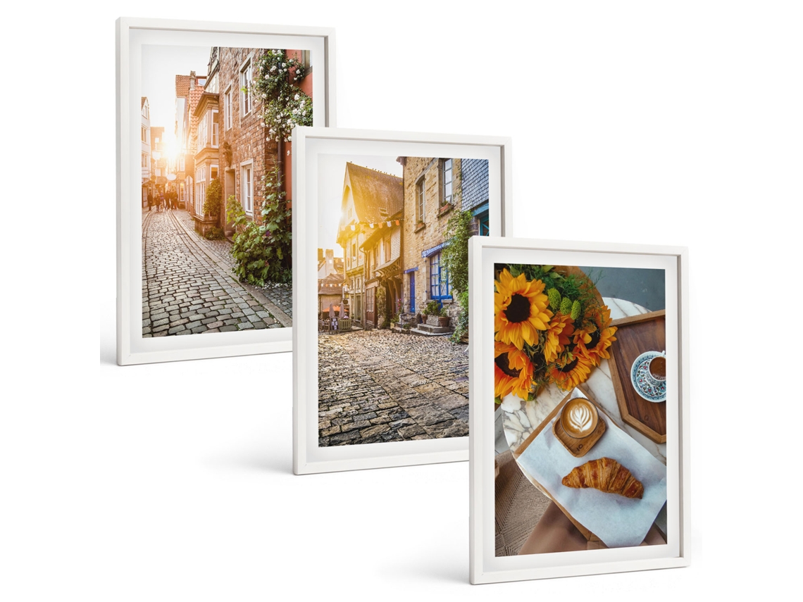 Galeria De Pinturas Murais Ruas De Café, Girassóis Moldura Branca Fotos Para O Escritório Espelharte (3 Piezas De 40x60 Cm)