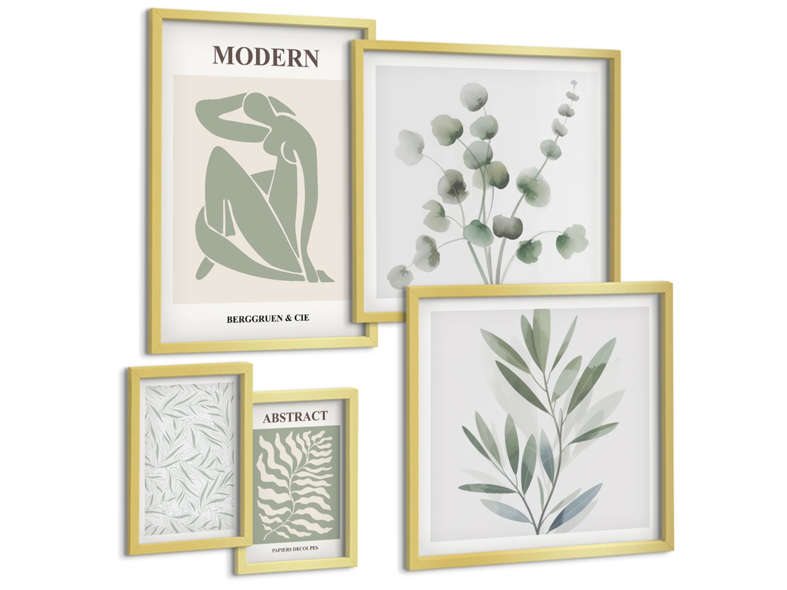 Conjunto De Pinturas Motivos Vegetais Estilosos Decorativos Espelharte (5 Peças)