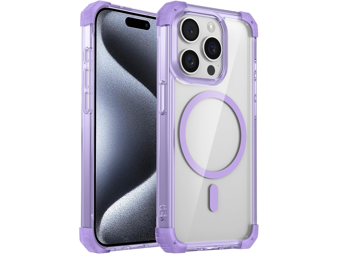 Capa Magnética Transparente Com Quatro Cantos Anti-queda Para Iphone 16 Plus, Protetora Fina E Resistente A Impactos, Roxa