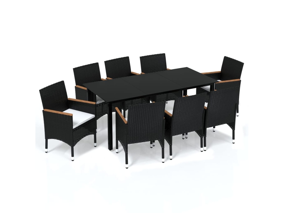 Dining Set, Dining Sets Vidaxl Preto Rattan / Vime (mesa Com 190 Cm De Comprimento)