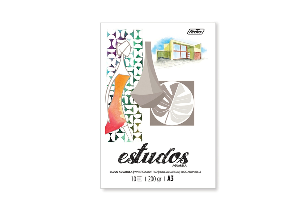Bloco de Estudos FIRMO Aquarela, A3, 200 G/m², 10 Folhas