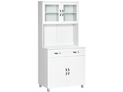 Armário de Cozinha Moderno com 2 Armários, Portas de Vidro e Prateleiras Ajustáveis, 80x48x170 Cm, Branco, ZENCORE SERVICES