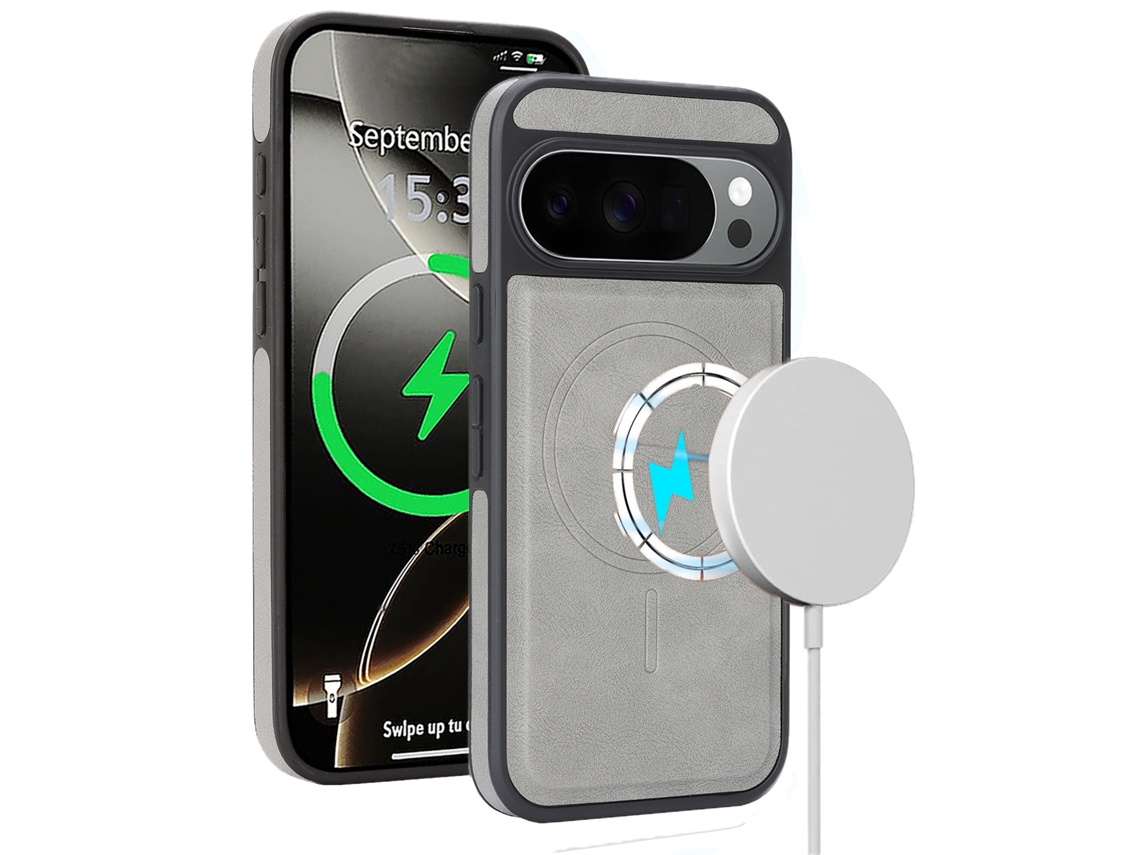 Capa Magnética Em Couro Para Google Pixel 11 Pro Xl (cinza)