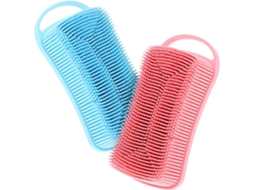 Conjunto De 2 Escovas Esfoliantes Corporais Silicone Eringogo, Com Design Quadrado Pequeno, Nas Cores Azul E Rosa
