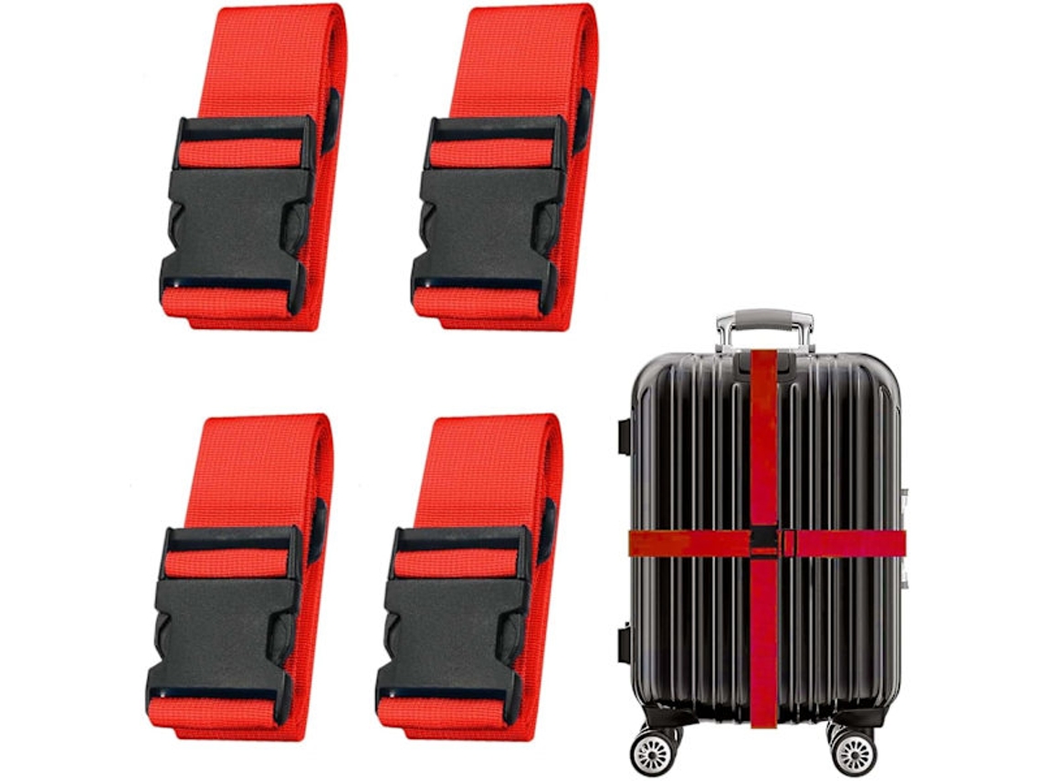 Conjunto De 4 Cintas Ajustáveis Para Mala, Cor Vermelho, Com Fivela De Fecho Rápido, Para Fixação Segura De Bagagem Em Viagem