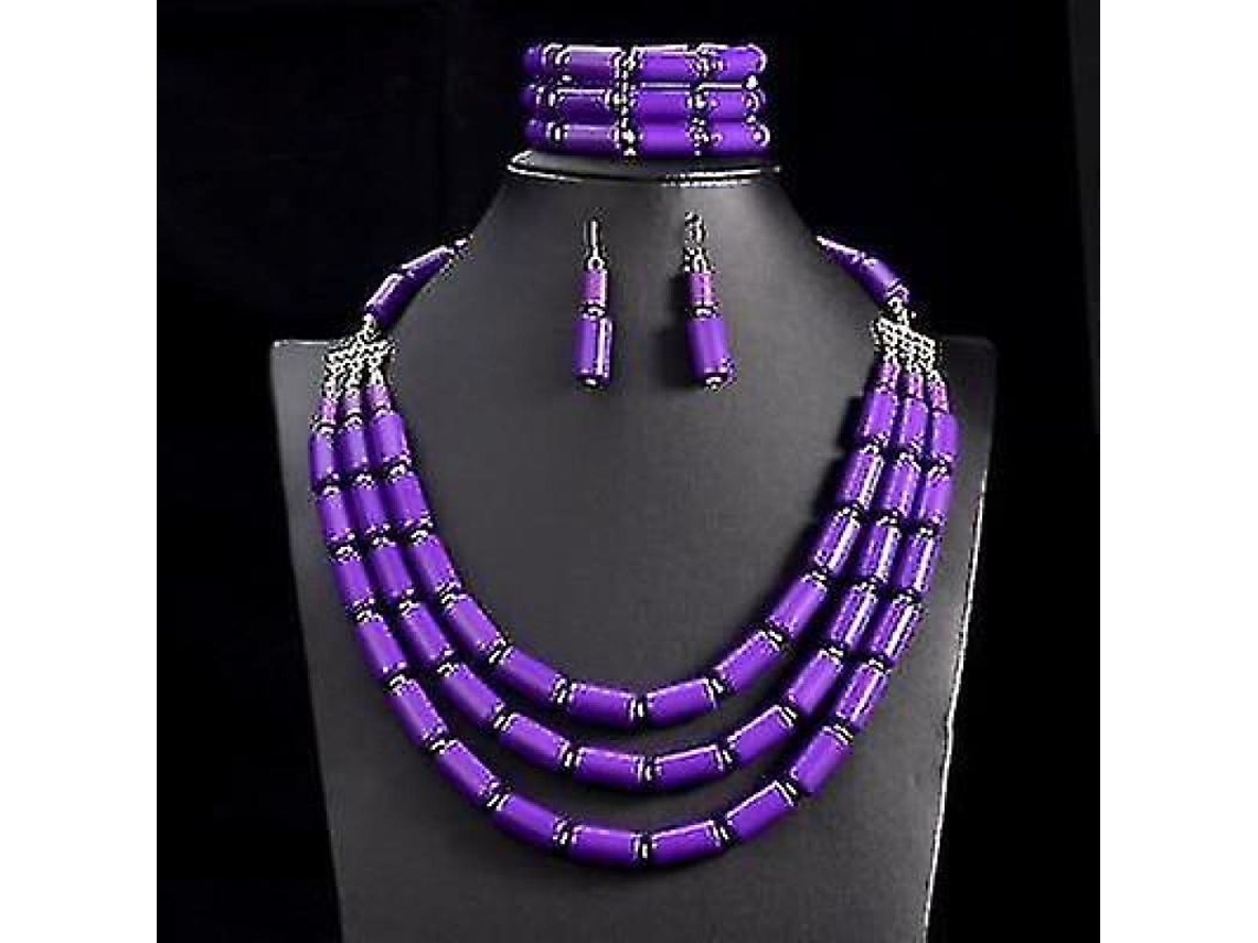 2026 conjunto de Joias para Mulher: Colar, Brincos e Pulseira de Aço Inoxidável Dourado Púrpura