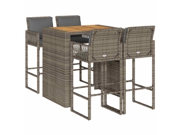 Conjunto de 5 de Bar Jardim com Almofadões Vime Pe/acácia Cinzento MAISON EXCLUSIVE