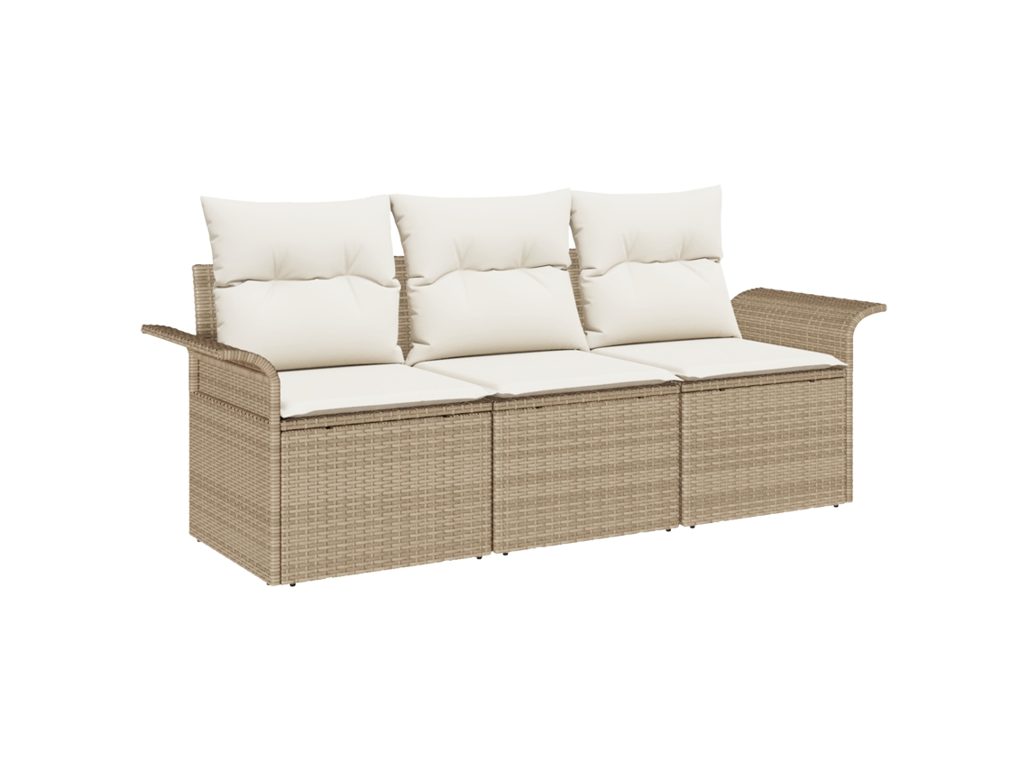 Conjunto 3 Assentos De Jardim Vidaxl Bege Vime Pe (196 X 62 X 69 Cm)