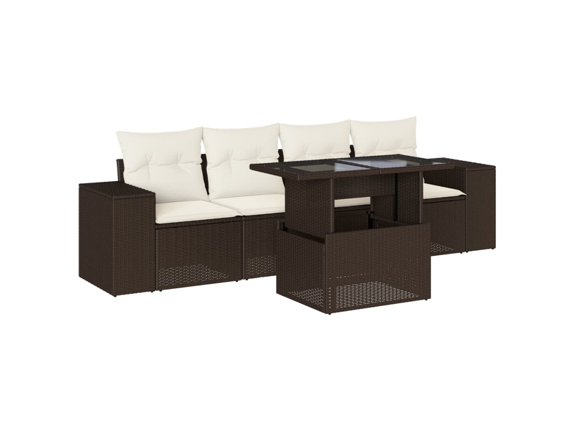 Conjunto de 5 Sofás para Jardim com Almofadões Vime Pe Castanho MAISON EXCLUSIVE (5 pcs)