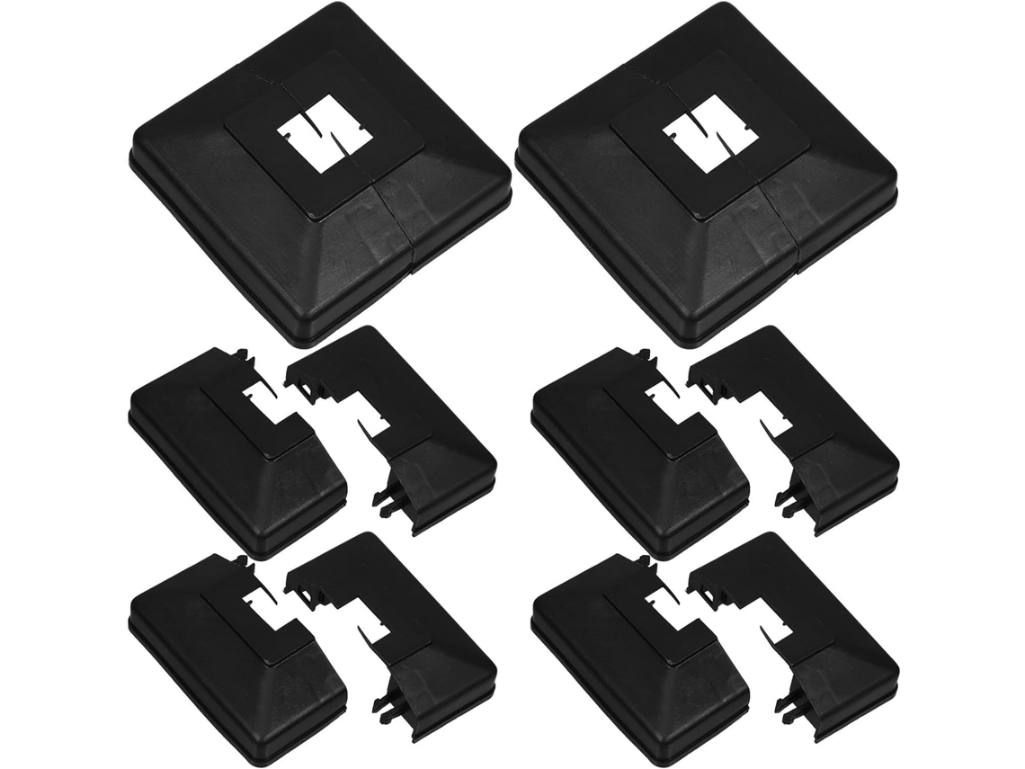 Conjunto De 6 Peças De Base De Poste Modular Bipartida Em Plástico Preto Para Varanda E