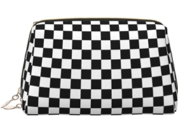 Necessaire de maquiagem com estampa xadrez preta e branca E/MARCA