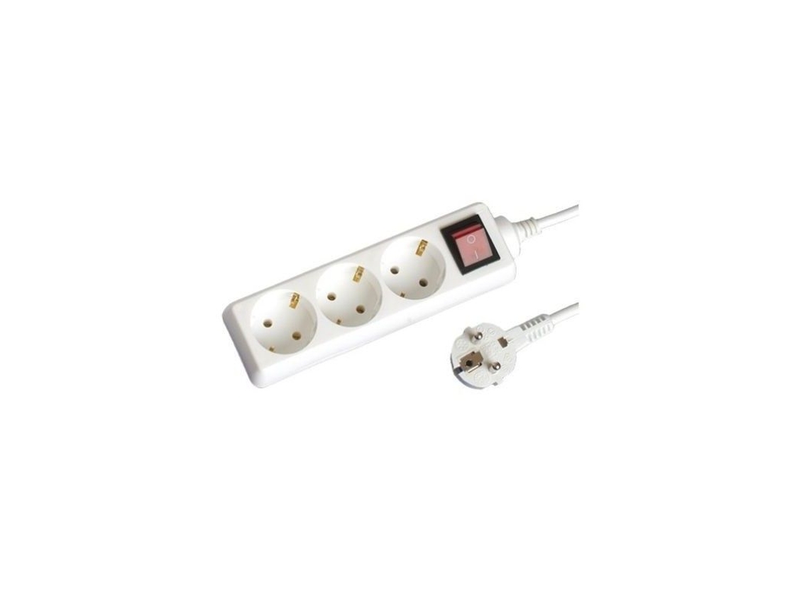 Base Múltipla 3 Tomadas Com Interruptor Cabo 1,5m 3x1mm Branco Gsc 0000001