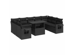 Conjunto de 10 Sofás de Jardim com Almofadões Vime Pe Preto MAISON EXCLUSIVE