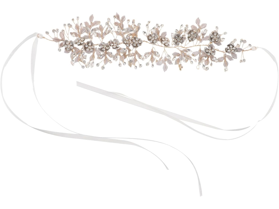 Presilha De Cabelo Em Liga Metálica Com Formato De Folha Floral E Strass Brilhantes Para Penteados Presos.