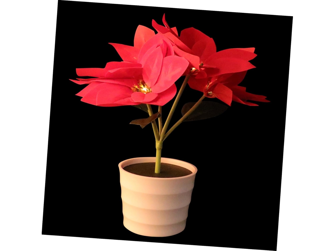 Luminária Decorativa em Forma de Vaso de Flores, Simulando uma Grande Flor Vermelha com Luz Quente. SFUSHOS