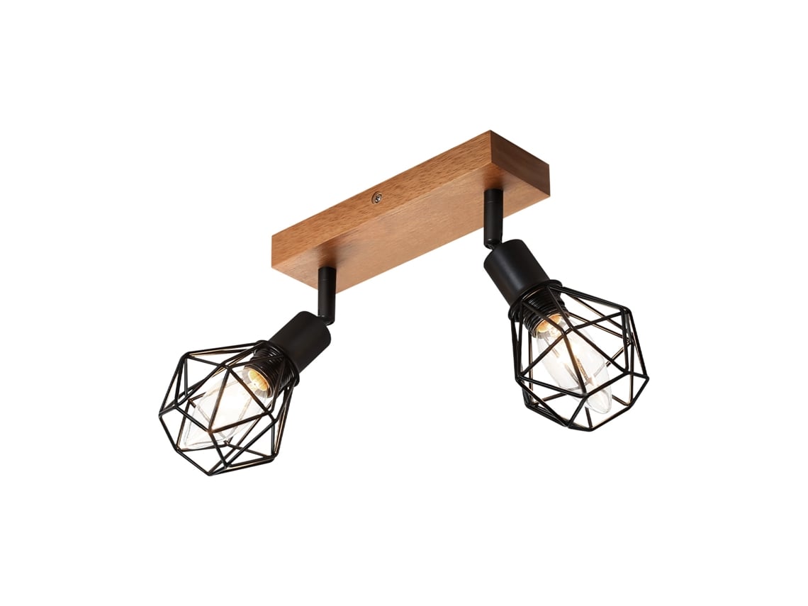 2 Focos de Teto de Madeira Vintage Pretos E14 Ajustáveis ​​350 em Metal Luz de Teto para Cozinha Sala de Estar Quarto Máximo 25W NETTLIFE