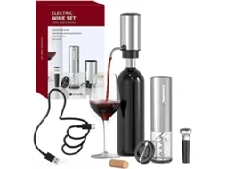 Conjunto De Oferta Para Vinho Com Saca Rolhas Elétrico 4 Em 1 E Abre Cápsulas De Vinho Recarregável, Prateado