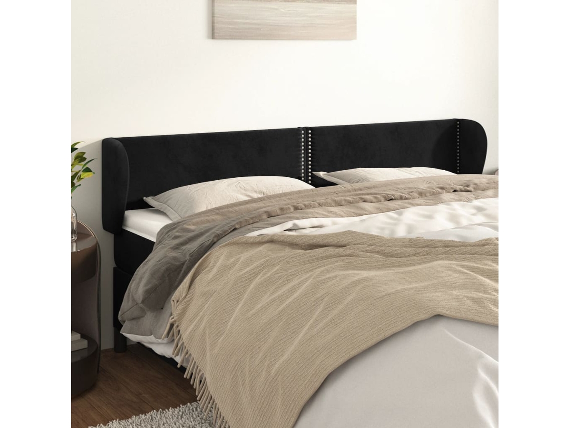 Cabecero con Alas de Terciopelo 163x23x78/88 cm Negro