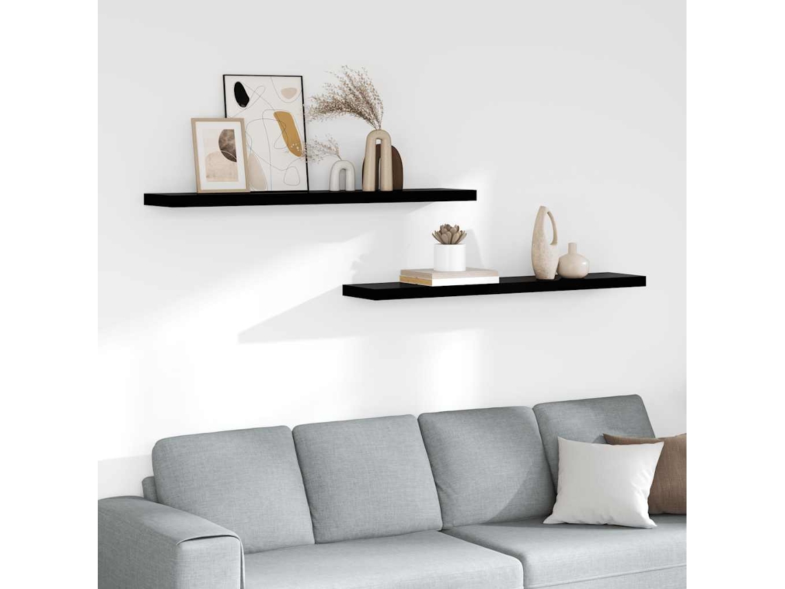 Vidaxl Prateleiras De Parede Suspensas 2 Pcs 120x23,5x3,8cm Mdf Preto