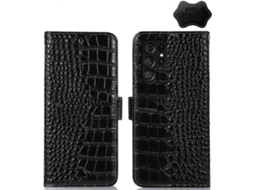 Capa Para Samsung Galaxy S23 Ultra 5g Em Couro Bovino Com Textura De Crocodilo Na Camada Superior.