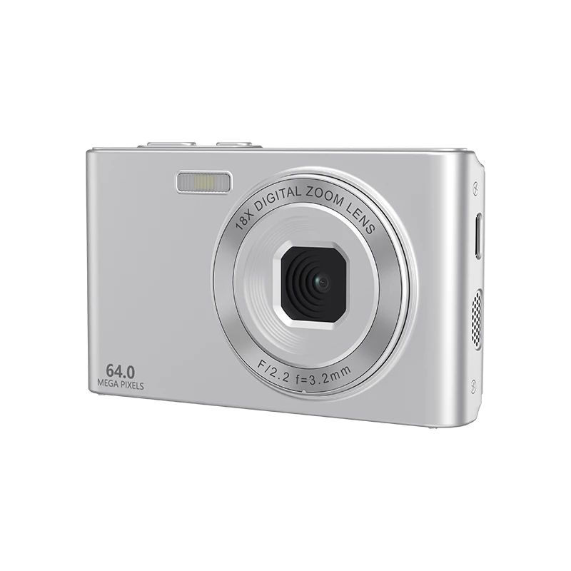(prateado, Cartão Tf De 64 Gb) Câmera Digital De Lente Dupla De 64 Mp, Tela De 2,8 Polegadas, Zoom Óptico De 18x.